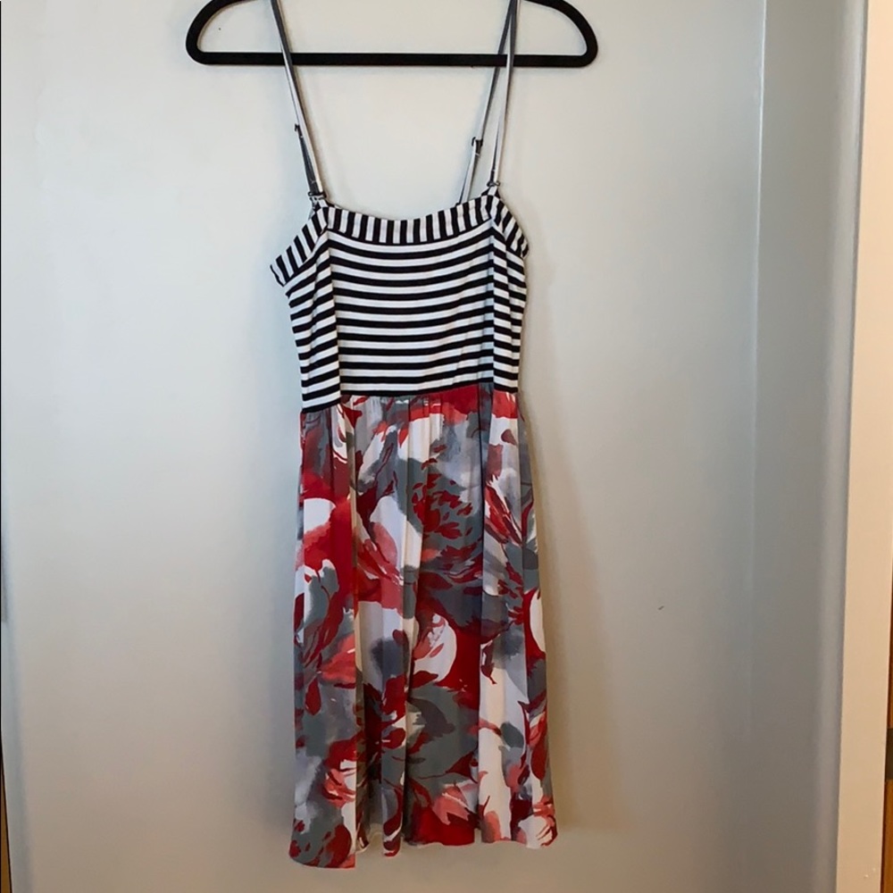 Black and white striped dress with floral bottom